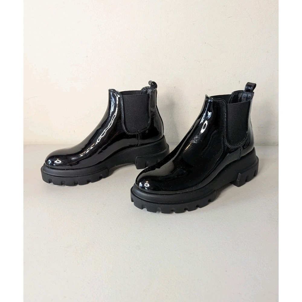 $500 AGL chelsea boot COMBAT BIKER PATENT LEATHER BLACK ITALY 35.5 (US W 5.5)